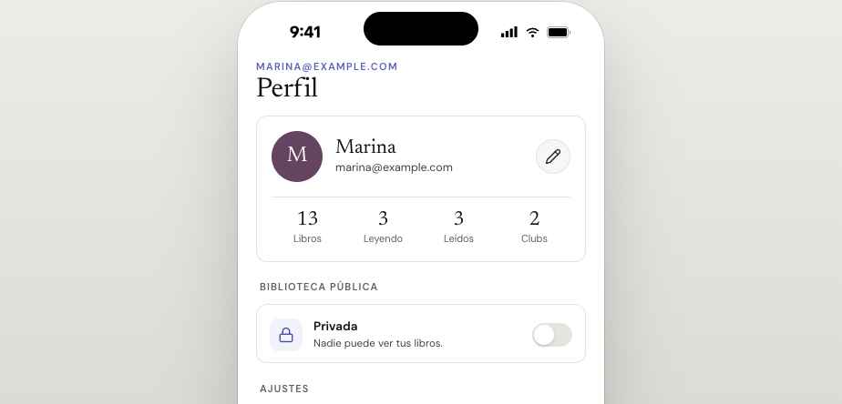 Perfil de Readendar con control de biblioteca pública