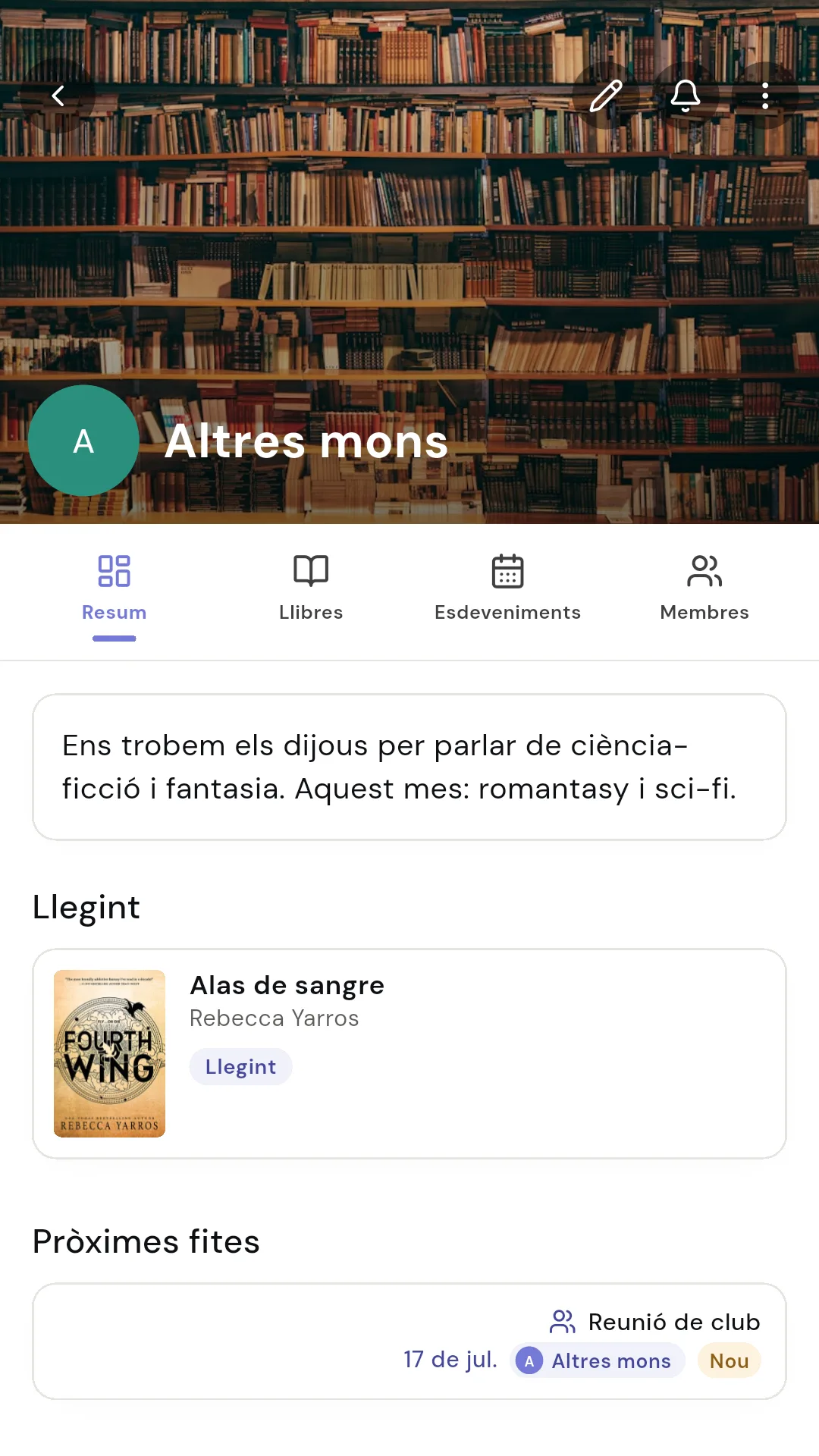Detall d'un club de lectura amb lectures i esdeveniments