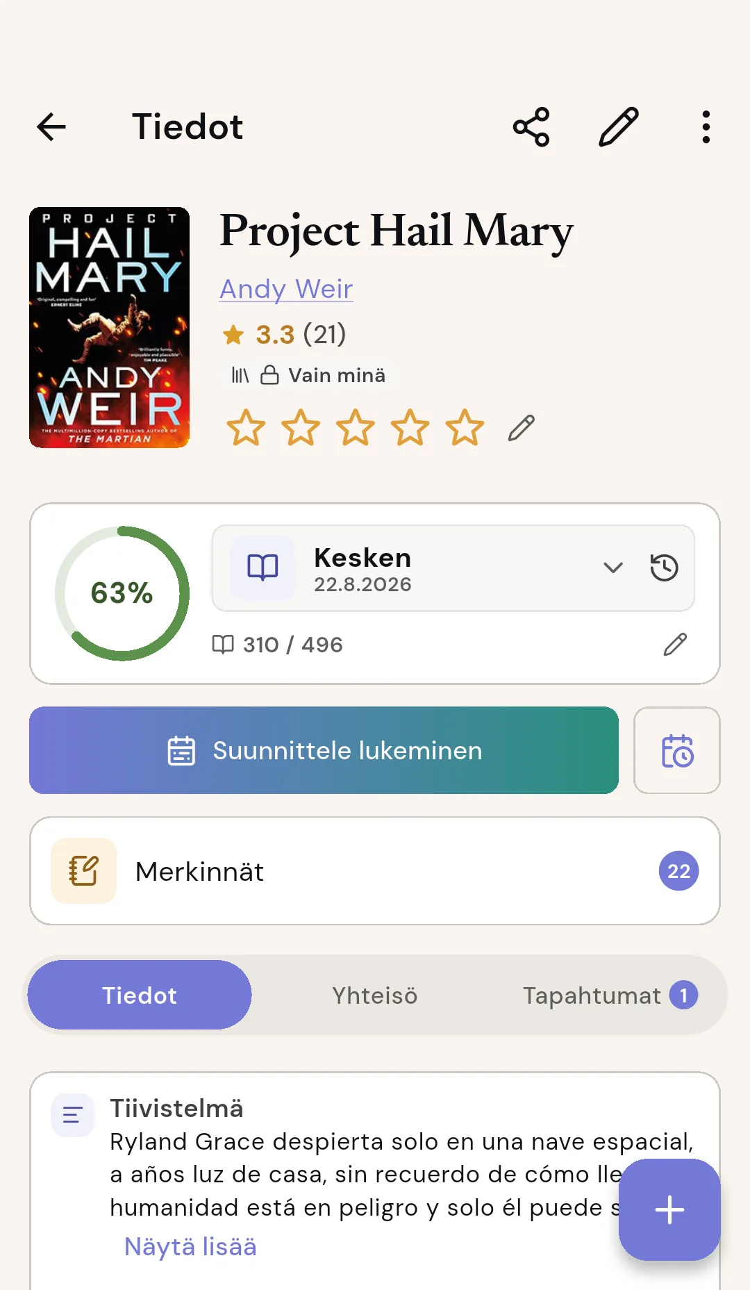 Lukusuunnittelija jakamassa välitavoitteita kalenteriin