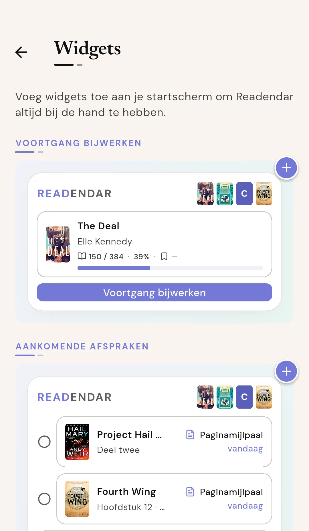 Readendar-widgets op het startscherm