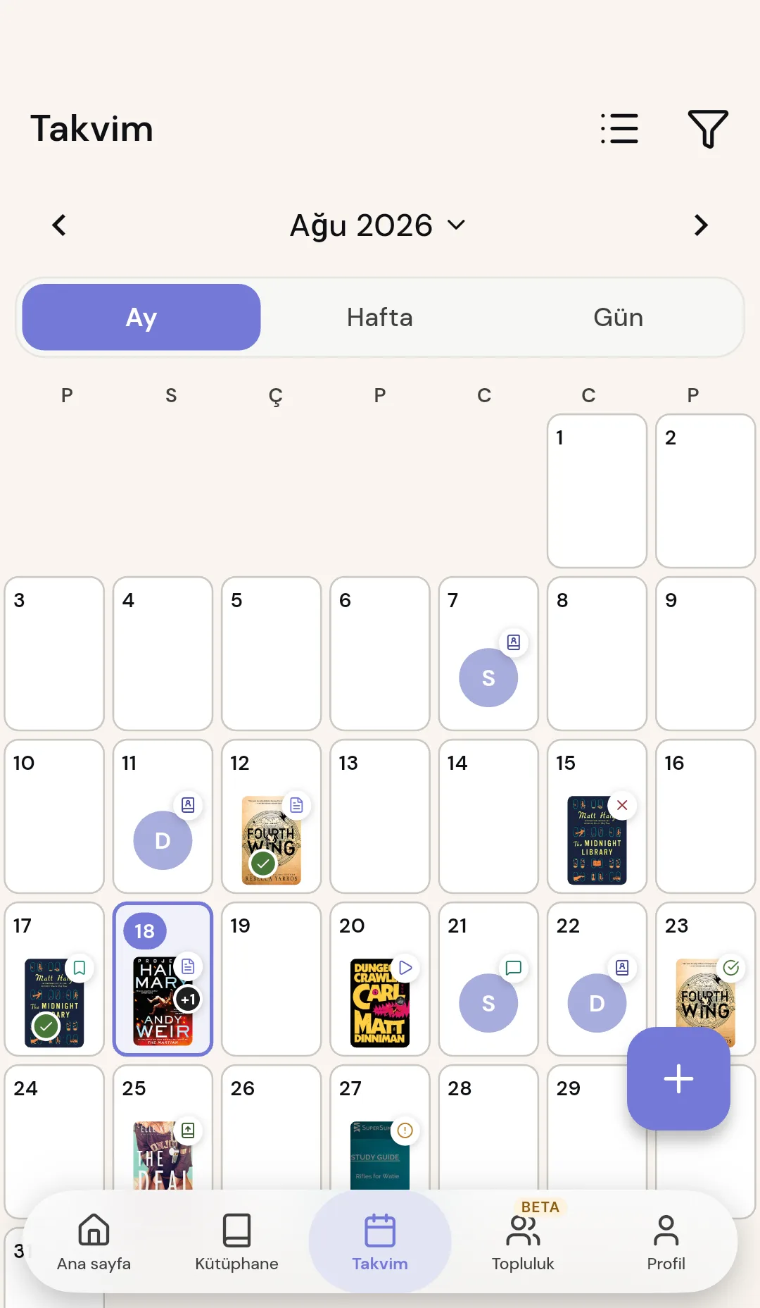 Okuma hedefleriyle Readendar aylık takvimi